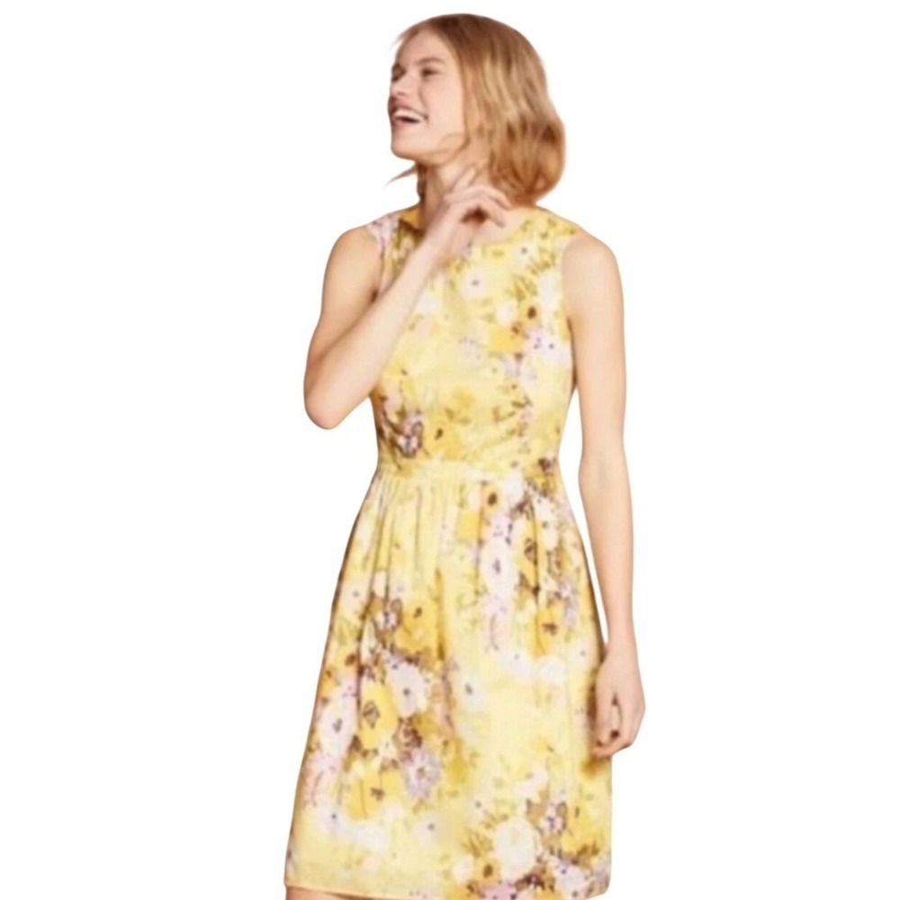 Brooks‎ Brothers Red Fleece Floral Cotton Fit and Flare Dress Womens 8 Yellow